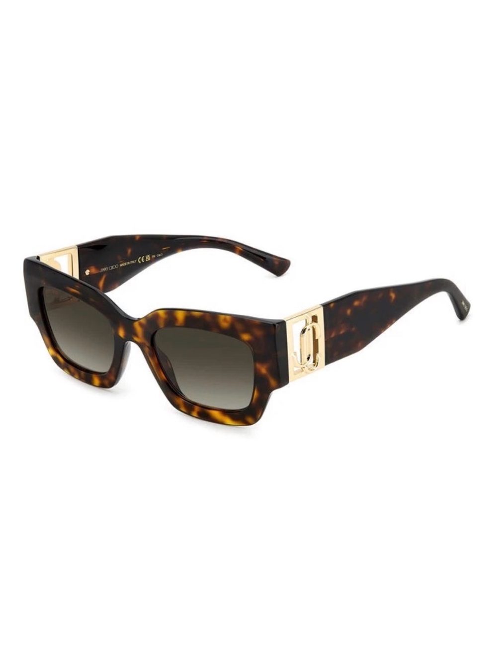 Jimmy Choo Tortoiseshell and Gold Logo Square Cat-Eye Sunglasses